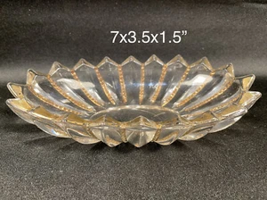 Clear Glass Sawtooth Rim Relish Dish Candy Dish Gold Inlay Accent 7x3.5x1.5” - Picture 1 of 5