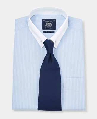 Savile Row Company Men's Classic Fit Blue & White Stripe Pin Collar Formal Shirt - Image 1 of 4