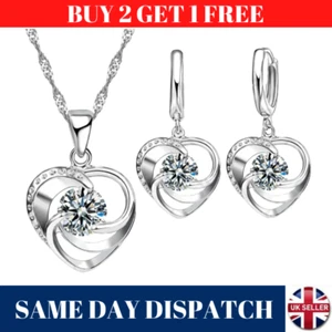 Collar colgante de corazón de cristal enchapado en plata de ley 925 para mujer joyas regalo - Imagen 1 de 5
