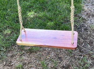 Handcrafted Red Cedar Wood Tree Swing with Handspliced Polypropalene Rope 10' - Picture 1 of 7