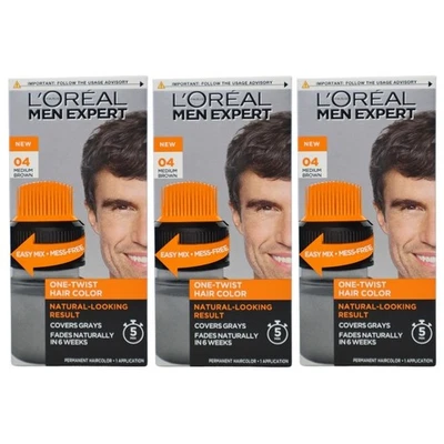 Paquete de 3 - Color de cabello L’Oreal Paris Expert One Twist para hombre, 04 marrón medio Foto 1 de 4