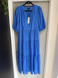 ME+EM Maxi Jacquard Cotton-Poplin Puffed-Sleeves Dress UK 14 BNWTs & Slip Dress - Picture 1 of 12
