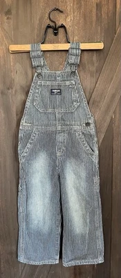 Vintage Oshkosh B’Gosh Striped Engineer BIB Overalls Vestback Size 3T Blue White - Image 1 of 4