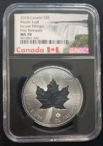 2018 Canada $5 Silver Maple Leaf Incuse Design First Releases MS70 1oz - Picture 1 of 2