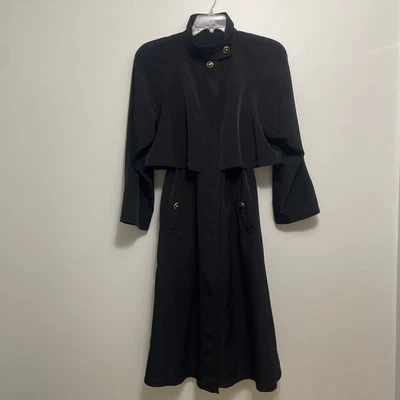 Vintage Fleet Street Black Trench Coat Sz 10 Long Belted Goth Dark Academia Chic - Image 1 of 4