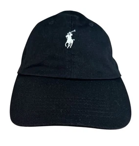 Polo Ralph Lauren Black Hat Cap Mens Dad White Pony Strap Back Golf Athletic - Picture 1 of 10