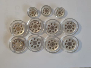 Vintage Shank Buttons White Clear Plastic Geometric Buttons 2 Sizes 11 Pieces - Picture 1 of 8