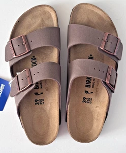 Genuine Birkenstock Mocha Brown Faux Leather Arizona Sandals EU39/USW 8-8.5 NEW! - Picture 1 of 24