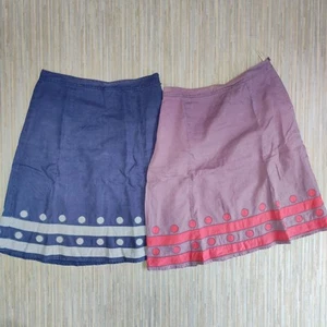 2x Boden Talla 12 Largo Azul Lila Forrado Línea A Falda Círculos 100% Lino Faldas - Imagen 1 de 18