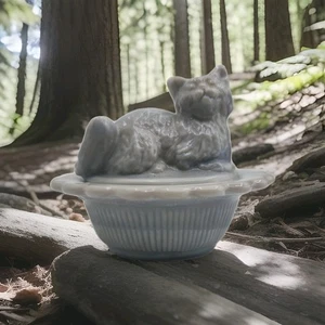 Marble Gray Wilkerson Cute Art Glass Figurine Pussy Cat Salt Celler Gift Limited - Picture 1 of 16