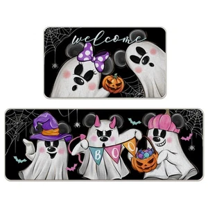 Welcome Halloween Ghost Kitchen Rugs Set of 2, Jack O Lantern Pumpkin Boo Kit... - Picture 1 of 8