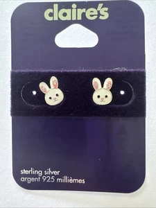 Sterling Silver Easter Bunny Rabbit post studs earring earrings 925 Claire's NEW - Picture 1 of 6