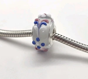 🩷 Dije de cuentas de cristal de Murano con flor blanca genuina plata de ley S925 🩷 - Imagen 1 de 9