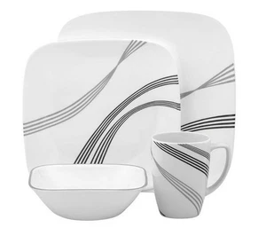 Sie wählen Corelle Urban Arc weiß schwarz grau Speiseschüssel Mittagessen Teller Becher quadratisch - Bild 1 von 15