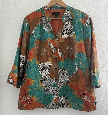 Jaqueta Blazer Silkland Feminina 1X Botão Frontal 100% Seda Lantejoulas Carreira Igreja - Imagem 1 de 4