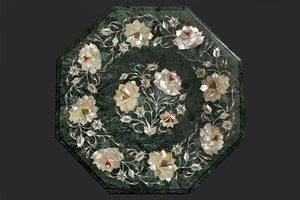12" Marble side table top Inlay Pietra Dura Handicraft Work Home Decor - Picture 1 of 8