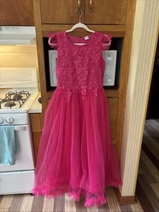 Girly Pink Gold Embroidered Floral Feminine Rhinestones Tulle 14 Formal Pageant - Picture 1 of 4