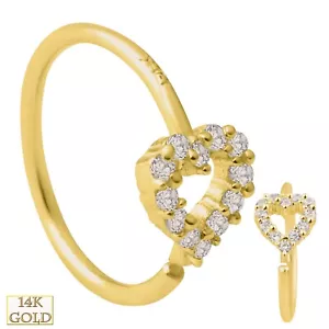 14k Yellow Gold Hollow Heart Around VS1-G Natural Diamond Hoop Piercing Ring - Picture 1 of 1