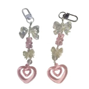 Bow Heart Phone Charm Detachable Bear Beaded Phone Lanyard Fashionable Keychain - Picture 1 of 10