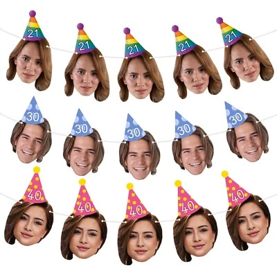 Custom Face Bunting with Party Hat, Custom Photo Banner Cutout Party Decorations - Image 1 of 4