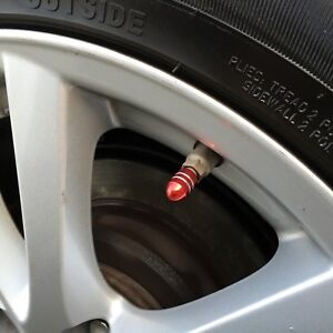 Set of 4 Red Bullet shape Vehicle Universal Rim Cap Tire Valve Rubber Ring Seal