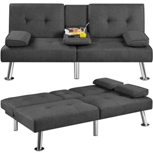 Fabric Upholstered Convertible Futon Sofa Bed for Small Spaces Convertible Sofa - Picture 1 of 48