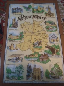 Vintage Shropshire England Cotton Tea Towel - 30 Inches by 17 Inches - Mint - Picture 1 of 1