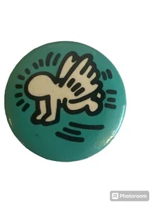Vintage Keith Haring Pop Shop Flying Baby Angel Pin Pinback - Picture 1 of 2