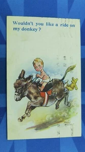 Vintage Bamforth Comic Postkarte 1922 Strand Esel Teddybär verschickt Scarborough - Bild 1 von 2