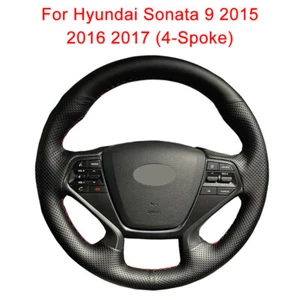Hand-stitched Black Faux Leather Car Steering Wheel Cover For Hyundai Sonata 9 - Picture 1 of 8