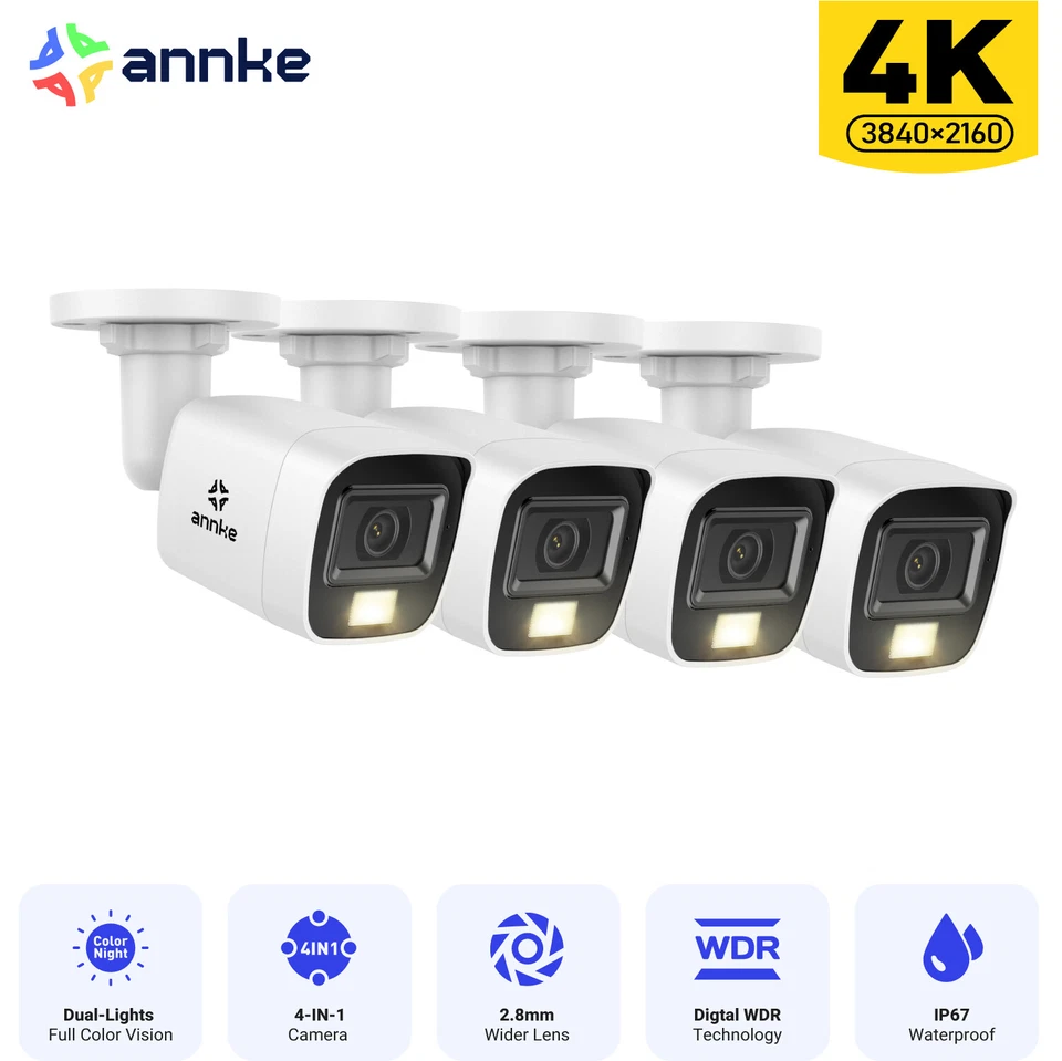ANNKE 4k 8mp HD TVI Ip67 Home Security Camera Outdoor Night Vision Surveillance