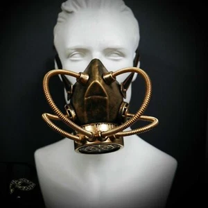 Maschera Gas Respiratore Oro Steampunk Bocca Masquerade Halloween Cosplay - Foto 1 di 3