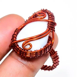 Blue Opal Gemstone Copper Ring Handcrafted Wire Wrap Birthday Gift Jewelry 9" - Picture 1 of 7