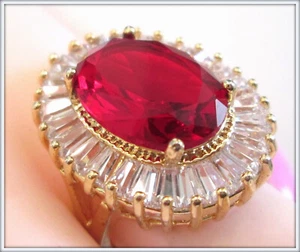 Ruby oval cut 9k oval cut gemstone 14k Italian gold filled ladies ring size 8 - Picture 1 of 8