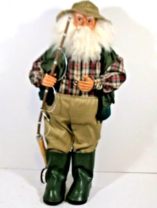Manto de estante de puerta de muñeca cara de porcelana Papá Noel pesca vintage 16" de alto - Imagen 1 de 10