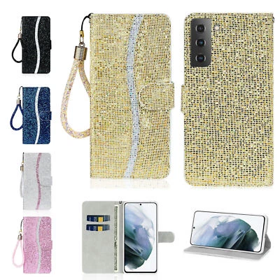 Bling Leather Flip Card Slots Wallet Case For Samsung Galaxy S25 S24 S23 S22 S21 - Image 1 of 4