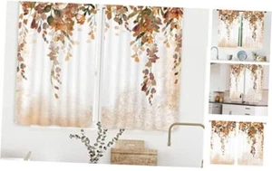 Orange Floral Kitchen Curtains 27.5Wx39H Inch Rod Pocket Autumn Leaves - Picture 1 of 6