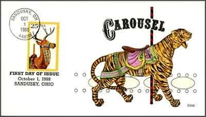  #2390 U/A COLLINS HAND PAINTED FDC Deer Carousel Animals - Picture 1 of 1