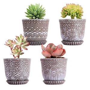 4PCS 4" Ceramic Succulent Planters Small Indoor Pots with Drainage & Saucers - Picture 1 of 6