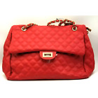 Vegan Leather Purse Red Quilted Look Chain Handles 13x9x3.5" Hello 3AM 