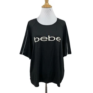 Bebe Sport Shirt Womens XL Extra Large Black Boxy Logo Crew Neck Vented Sleeves - Picture 1 of 11