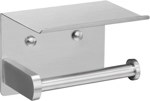 Rustproof Self-Adhesive Toilet Paper Holder with Phone Shelf - Silver - Picture 1 of 12