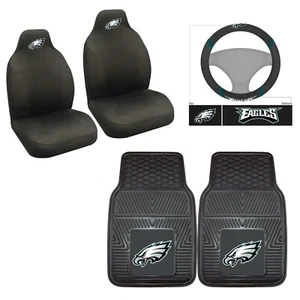 5PC NFL Philadelphia Eagles Front Seat Covers Floor Mats & Steering Wheel Cover - Picture 1 of 9