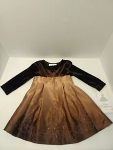 Rare Editions Girls 2T/2 Brown Beaded Velvet Dress, Floral Pattern, Wedding - Picture 1 of 12