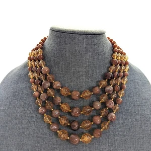 Vintage Hong Kong Multi Strand Faceted Swirled Marbled Acrylic Bead Necklace - Picture 1 of 4