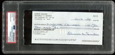 Check signed by Edwin "Duke" Snider dated 1984 certified by PSA/DNA  authentic - Image 1 of 2
