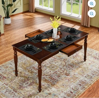 Mesa de comedor de madera maciza con cajón, mesas de comedor de cocina de 67,3" Foto 1 de 4