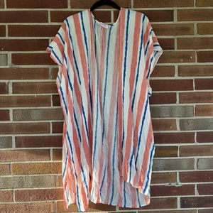 Jess Lea Blue Red White Kimono Stripe Open Front Sz M A3218 - Picture 1 of 5