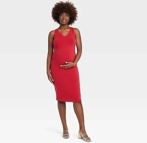 Isabel Maternity Bodycon V-Ausschnitt Umstandskleid Rot XS - Bild 1 von 6