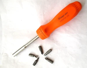 New Snap-On Tools SSDMR4B Ratcheting Screwdriver/ Driver w/ 5 Bits, Orange - Bild 1 von 4